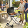 Outsunny Portable Propane Gas BBQ Grill with 9500 BTU Burner, Foldable Cart and Wheels, Piezo Ignition, Thermometer, Side Shelf for Outdoor Cooking, Gas Barbecue Grill, Black