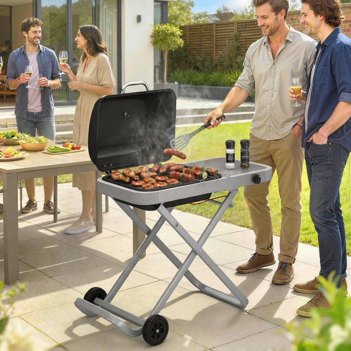 Barbecue a gaz portable au propane Outsunny avec chariot pliable et roulettes, noir
