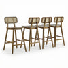 Bari Rubber Wood Counter Stool Set of 4 with Rattan Back and Footrest,Walnut | Bari – Lot de 4 tabourets de comptoir en bois d’hevea avec dossier en rotin et repose-pieds, finition noyer