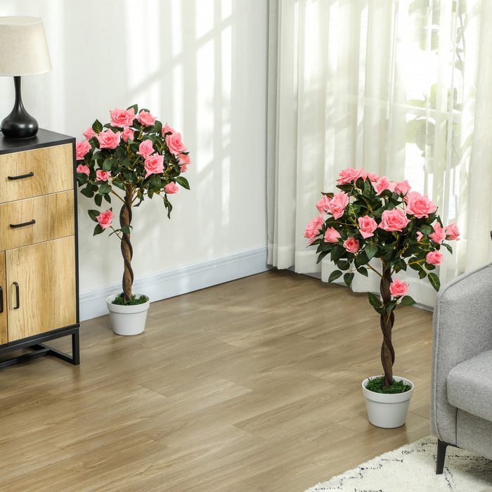 Set de 2 Rosiers Artificiels avec Fleurs Realistes, Outsunny, Rose