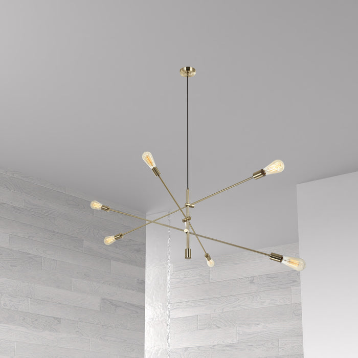 Luminaire suspendu Alexa réglable de Dainolite avec fini laiton vieilli et 6 ampoules