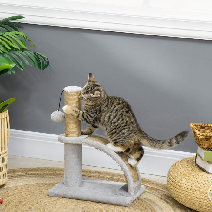 Tour A Chat Pawhut, Arbre A Chat De 43 Cm Avec Griffoir En Jute, Centre D'activites Pour Chatons Avec Griffoir Incurve, Balle Suspendue Avec Clochette, Gris