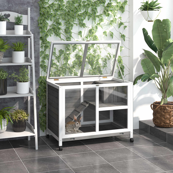 Pawhut Clapier De Lapin En Bois Massif Cage De Lapin Maison De Cochon D'inde A L'interieur Resistant A L'eau Avec Plateau Coulissant A Rampe Roues Pivotantes A 360 °,gris