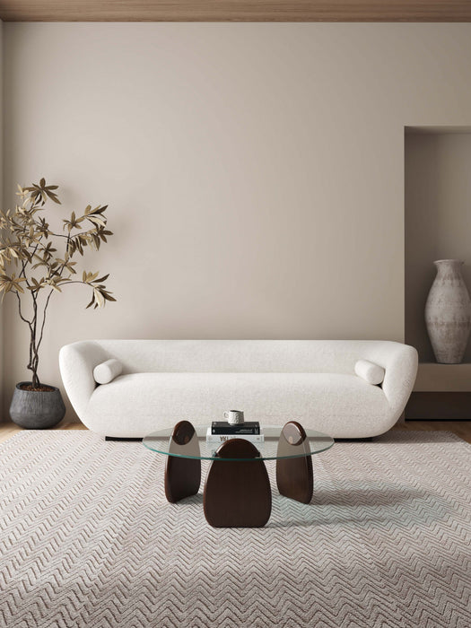 Table basse moderne glamour Artesia en bois noyer avec plateau en verre