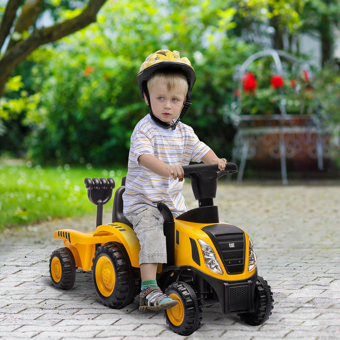 Qaba Tracteur Autoporte Caterpillar Sous Licence Pour Enfants Avec Pelle, Remorque, Voiture De Construction Sans Puissance Pour Les Tout-petits De 18 A 36 Mois, Jaune