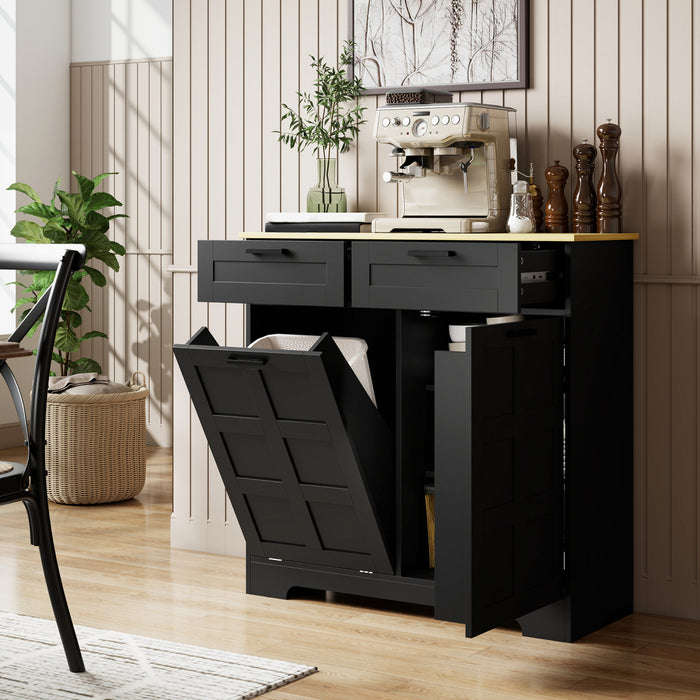 HOMCOM Meuble a Dechets Basculant, Ilot central avec Meuble a Dechets, Noir