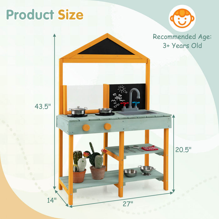 Costway Kids Kitchen Playset Cuisine De Boue Exterieure Avec Planteur De Visionnaire De Racine Evier Amovible