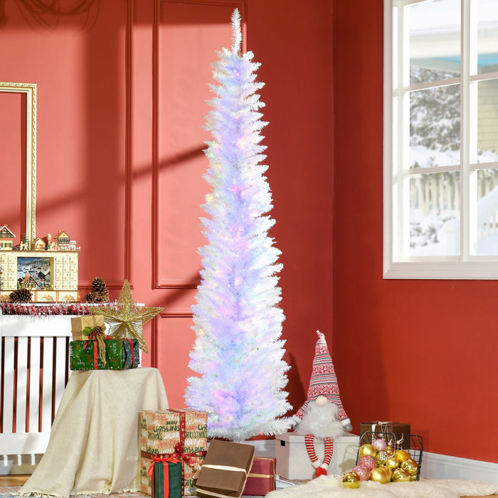 Homcom Sapin De Noel Artificiel 7 Pi Avec Lumieres Del Colorees, Blanc