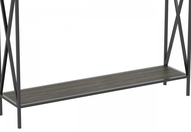 Console de 40 po avec 1 tablette - bois gris foncé et base en métal noir