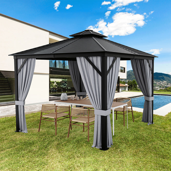 Costway 10’ X 10’ Patio Double Top Hardtop Gazebo Toit En Acier Galvanise Cadre En Aluminium