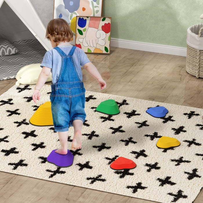 Qaba 6 Pcs Tremplins, Parcours D'obstacles Pour Enfants, Pierres De Gue D'equilibre Antiderapantes En Forme De Cœur, Blocs D'equilibre Empilables, Jouets Sensoriels