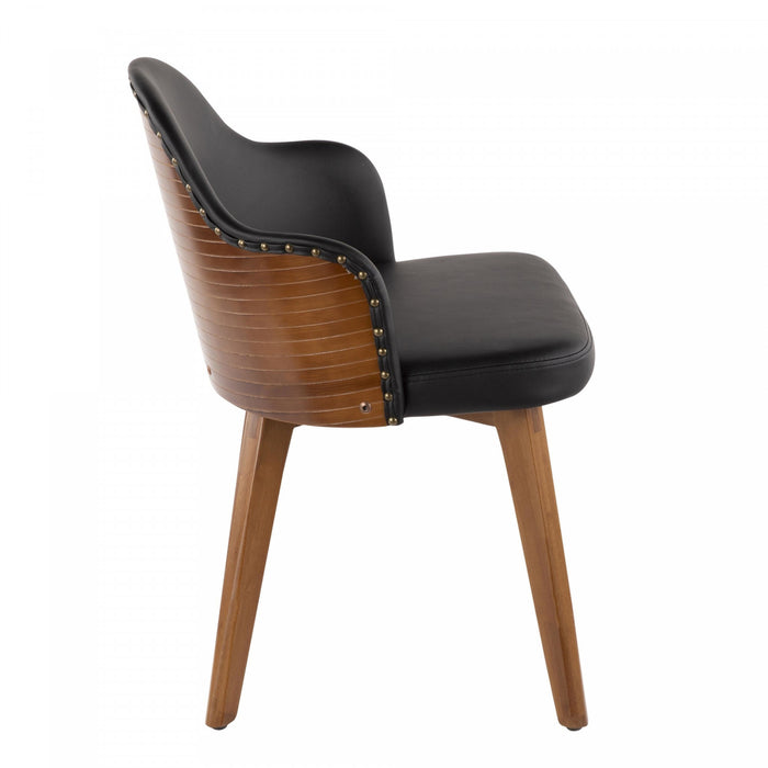 Chaise de salle à manger de style du milieu du 20e siècle Ahoy en similicuir - noyer et noir