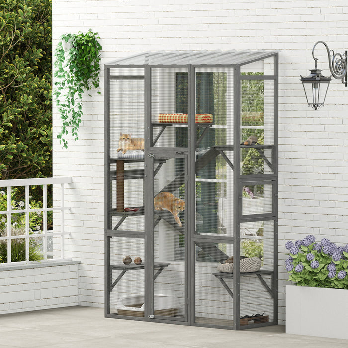 Grand Enclos Exterieur Catio pour 2-3 Chatons, Gris