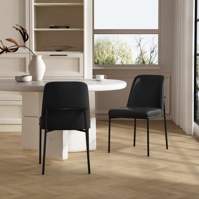 Chaise laterale contemporaine Loft en cuir vegetalien et metal noir - Lot de 2