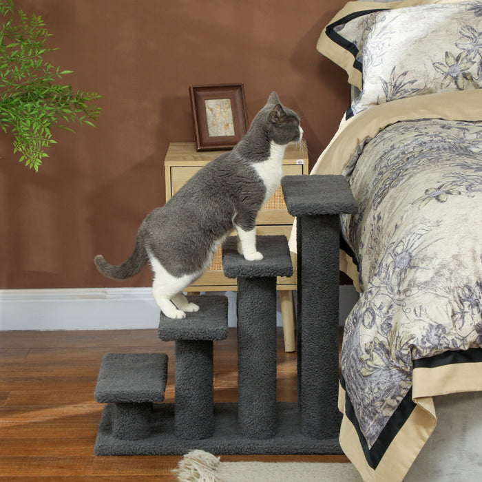 Pawhut Escalier A Gratter Pour Chat A Plusieurs Niveaux, 4 Marches Avec Moquette, Gris Fonce