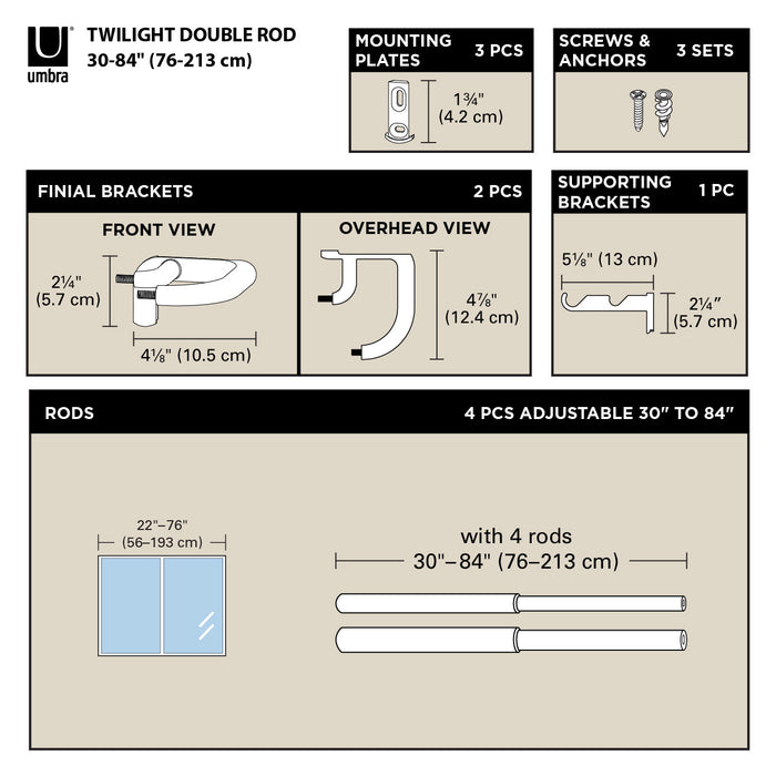  Tringle à rideaux coupe-lumière extensible double Twilight de Umbra nickel mat de 3/4 po - 30 po à 84 po