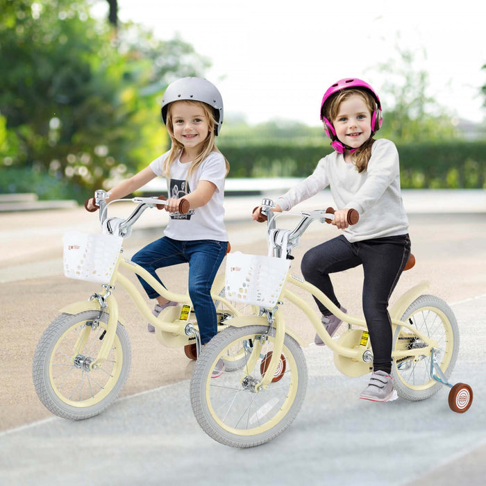 Prorider 16\" Enfants Velo Tout-petit Velo Reglable Avec Roue D'entrainement Pour 4-7 Ans Fille Beige