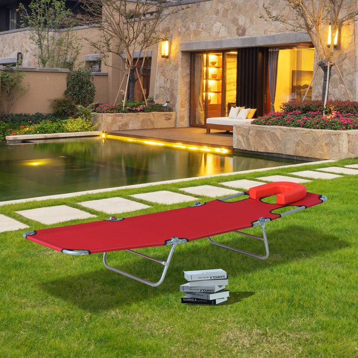 Chaise Longue D'exterieur Outsunny, Chaise Longue Pliable Reglable, Rouge.