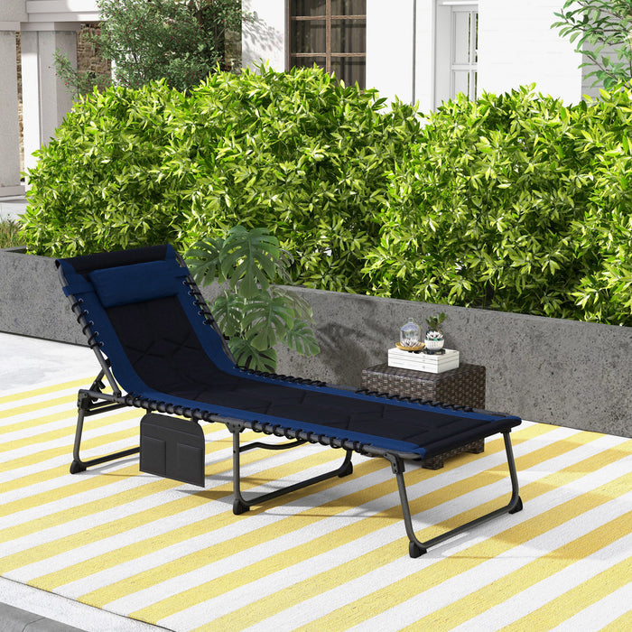 Chaise Longue Pliante Outsunny, Fauteuil De Bronzage Inclinable Et Rembourre, Bleu