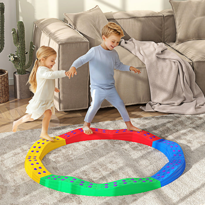 Qaba Poutre D'equilibre Pour Enfants, 8 Pieces De Tremplins D'equilibre Pour Enfants Avec Coussinets Antiderapants, Parcours D'obstacles, Jouet Sensoriel Pour L'equilibre