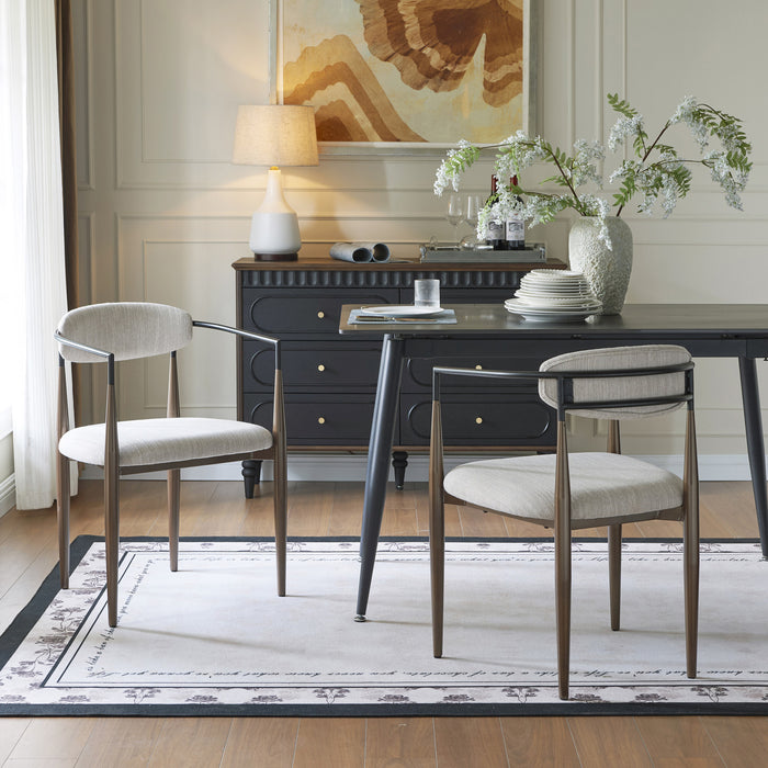 Ensemble De 2 Chaises De Salle À Manger Mila Avec Tissu Rembourré Et Structure Métallique - Beige Et Noyer