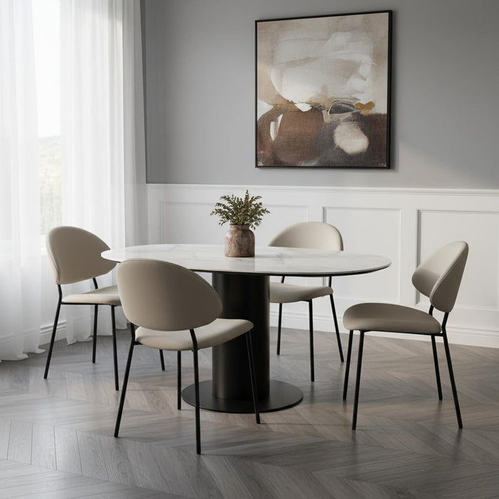 Chaise laterale contemporaine moderne en cuir vegetalien et metal Haven, gris pierre - Lot de 4