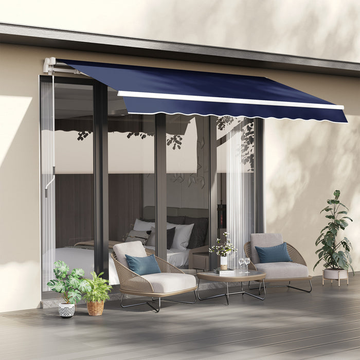 Outsunny 10x8ft Manuel Retractable Patio Sensibilisation Resistant A L'eau Pare-soleil Exterieur Pont Fenetre Porte Auvent Abri Cadre En Aluminium Bleu