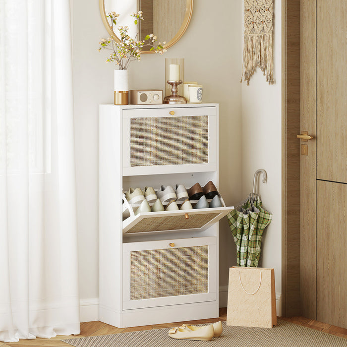 HOMCOM Armoire de rangement pour chaussures en rotin avec 3 tiroirs