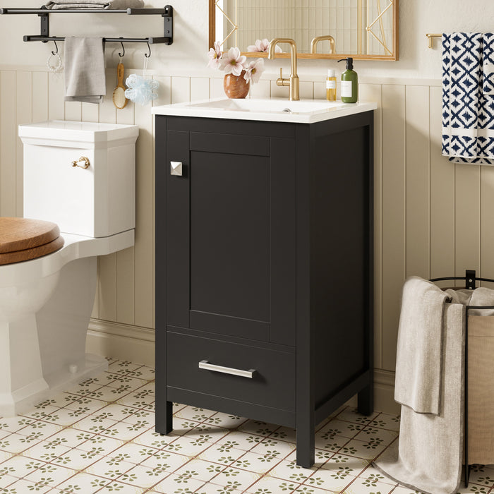 Meuble de salle de bain compact moderne Wayne 18 pouces avec lavabo ceramique, noir