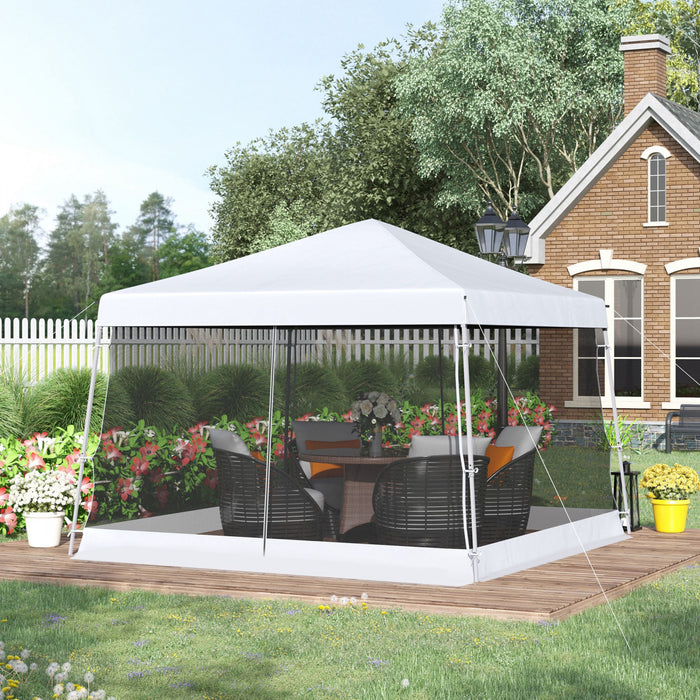 Outsunny 141.75\"l X 141.75\"l Tonnelle Barnum Automatique Pop-up Gazebo Pliable Exterieur Jardin 4 Moustiquaires Amovibles 2 Zippees Blanc