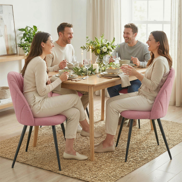 HOMCOM Ensemble de 4 Chaises de Cuisine avec Pieds en Metal, Rose