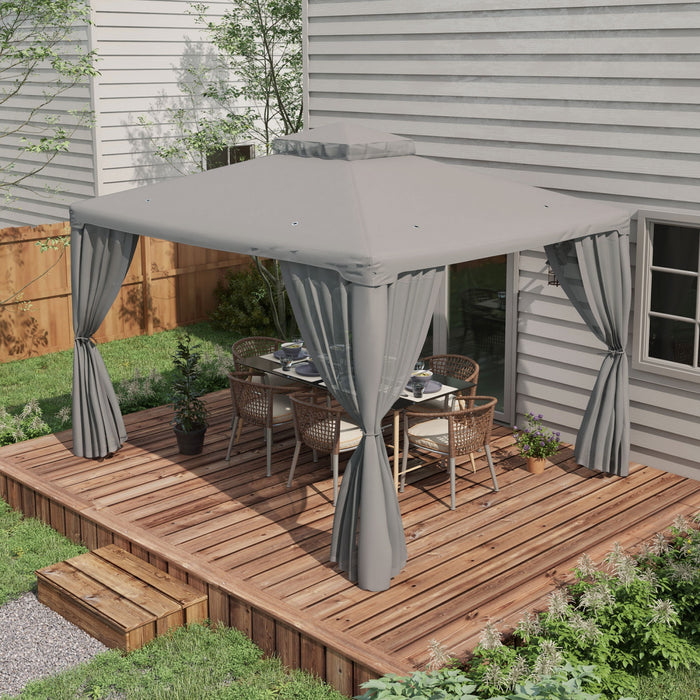 Outsunny Tente D'auvent De Pavillon De Patio De 12' Avec Filet, Gris Clair