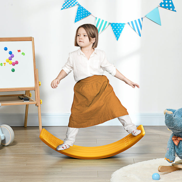 Qaba Planche D'equilibre 32,3\" Pour Enfants, Planche A Bascule Courbee, Apprentissage Prescolaire Termine, Jouet Montessori Waldorf, Pour 3 A 6 Ans, Jaune