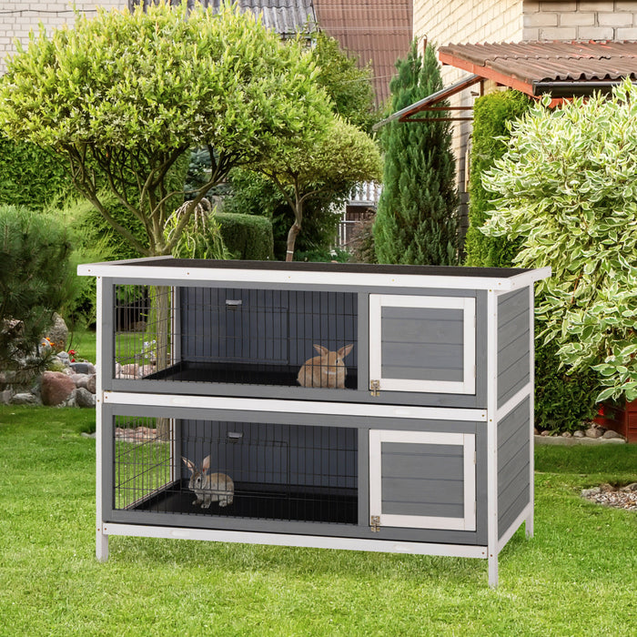 Pawhut Lapin Hutch Lapin Maison Pour Animaux De Compagnie Coop En Bois Run Habitat Volaille 2 Etages Avec Run Gris