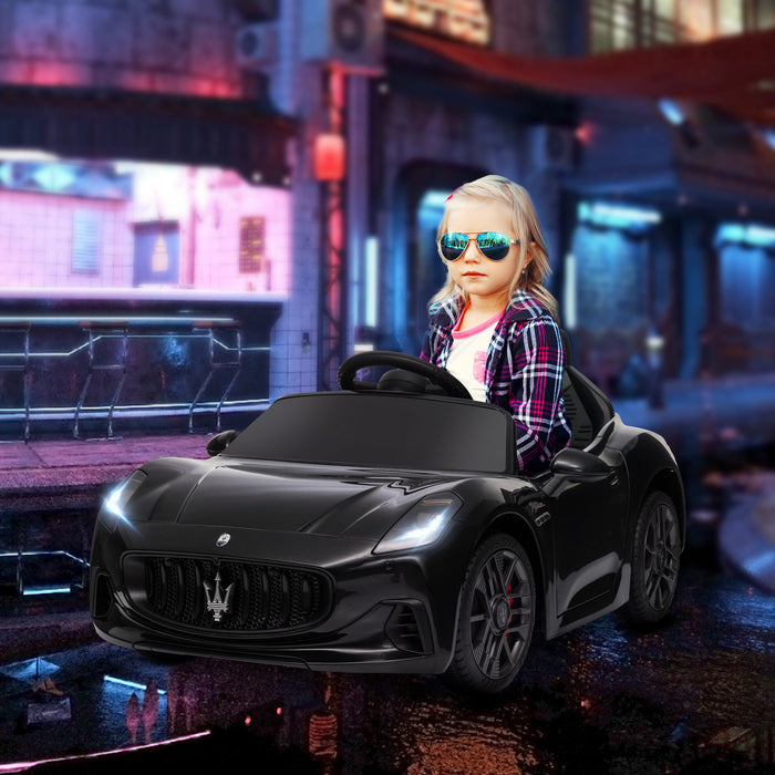 Qaba Voiture Electrique 12v Pour Enfant, Maserati Gran Turismo Sous Licence, Voiture Pour Enfants Alimentee Par Batterie Avec Telecommande, Lumieres Led, Musique, Klaxon, Mp3, Noir