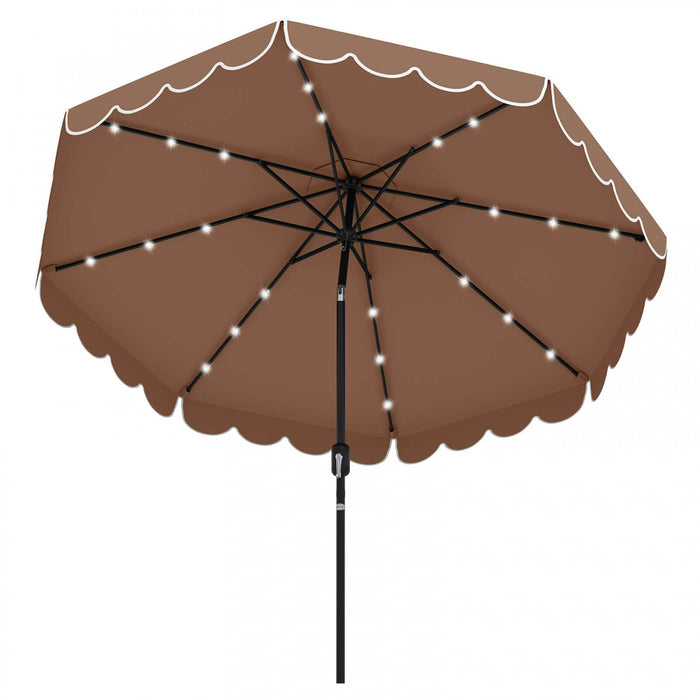 Parasol solaire Costway 9,3 FT style marche exterieur avec 24 LED, bordures, marron
