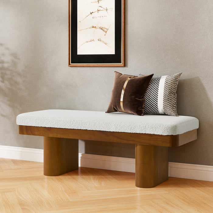 Olivia Banc Ottoman en Bois de 47,5\" avec Tissu en Velours Teddy et Pieds en Bois, Marron