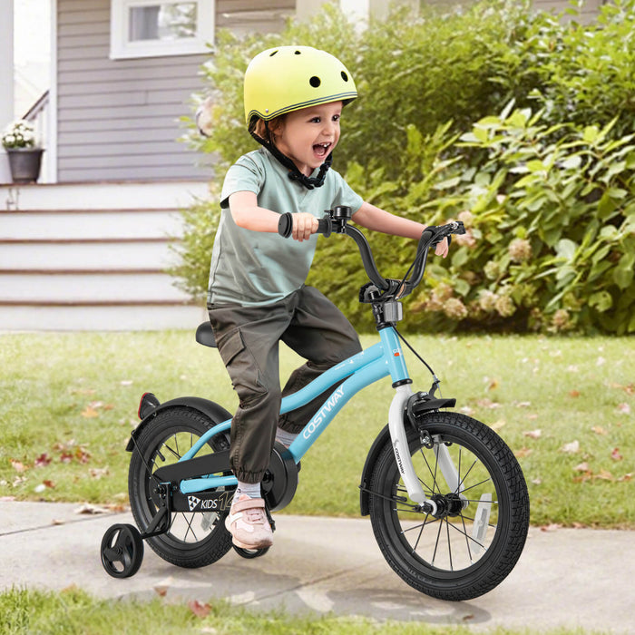 Costway 14\" Velo Pour Enfants Pour Garcons Et Filles De 3 A 5 Ans Avec Reflecteurs De Frein A Main Reglables Bleu