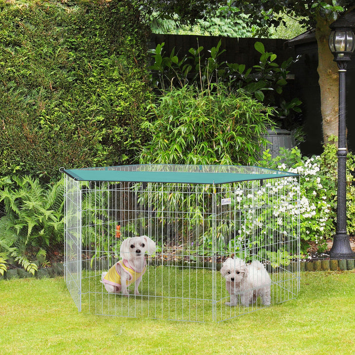 Pawhut Parc Pliable Pour Animal Domestique Avec Couvercle Superieur, Enclos Portable Robuste Pour Chiens, Chats, Poules, Lapins, 6 Panneaux, Cloture Pour Chien, Exterieur/interieur