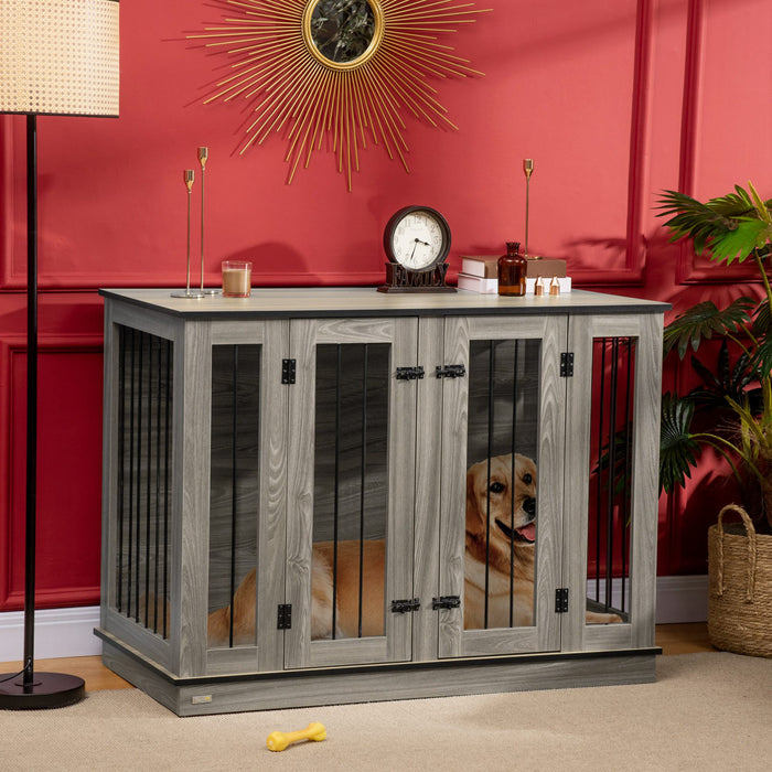 Pawhut Cage De Chien Avec Panneau De Separation, Table D'extremite De Niche Pour Grands Chiens, Maison Decorative Pour Animaux Avec Deux Pieces, Pour 2 Petits Chiens Avec 2 Portes Avant