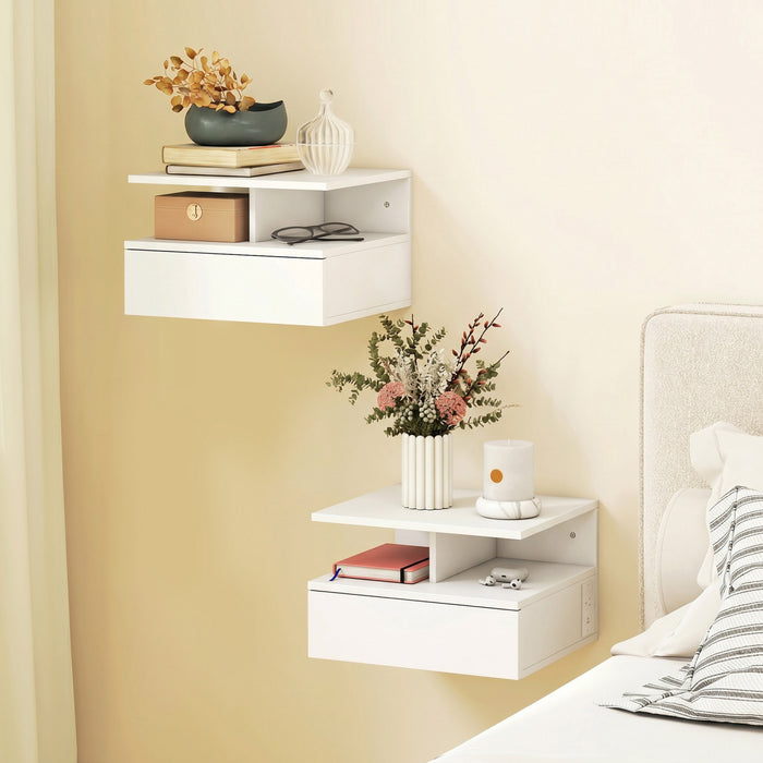 HOMCOM Lot de 2 Tables de Chevet Flottantes avec Prises de Courant