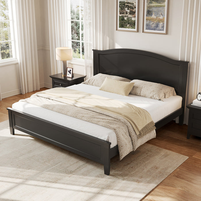 Lit plateforme Benson en bois massif format Queen avec tete de lit elegante, noir