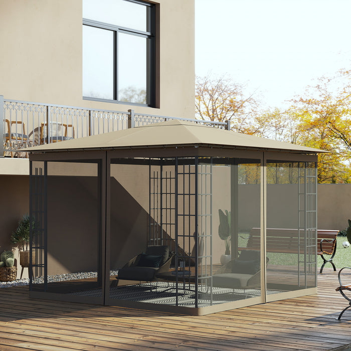 Outsunny Moustiquaire De Rechange Pour Gazebo 10' X 10' Murs D'ecran Pour Auvent Avec Fermetures Eclair Pour Les Fetes Et Activites De Plein Air, Kaki