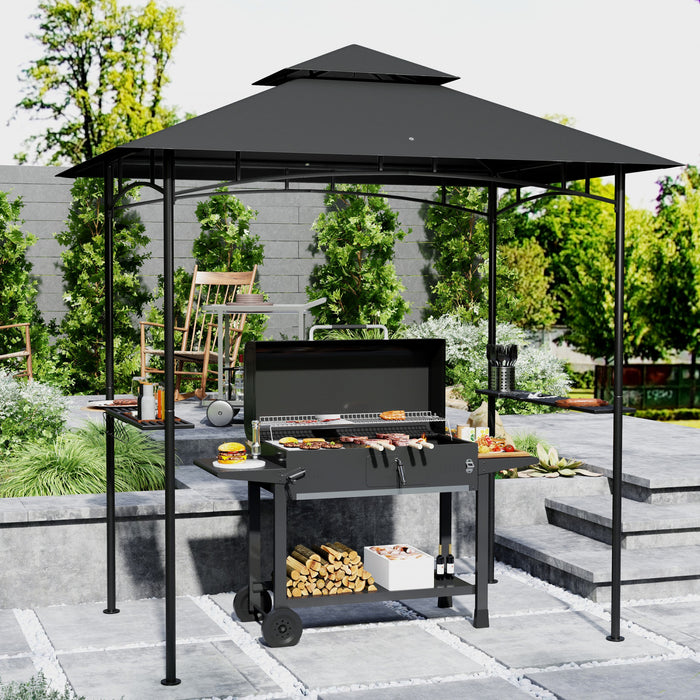 Outsunny Tonnelle De Barbecue A Deux Niveaux, 8' X 5', Gris Fonce