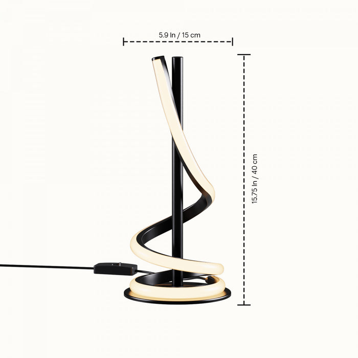 Lampe de table sculpturale courbée à DEL de 16 po noir mat 