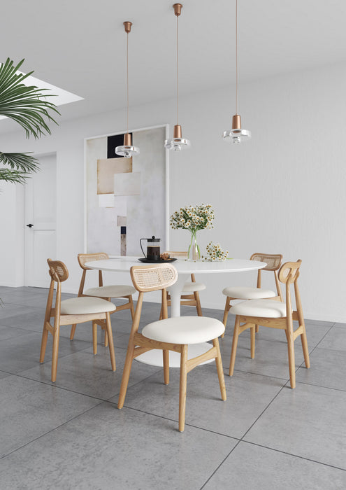 Chaise de salle a manger Colbert Industry Chic avec dossier en cannage et assise rembourree en bois naturel - Lot de 4