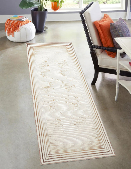 Tapis de Couloir Contemporain/Moderne Ramona 2'8\" x 8'2\" en Brun clair
