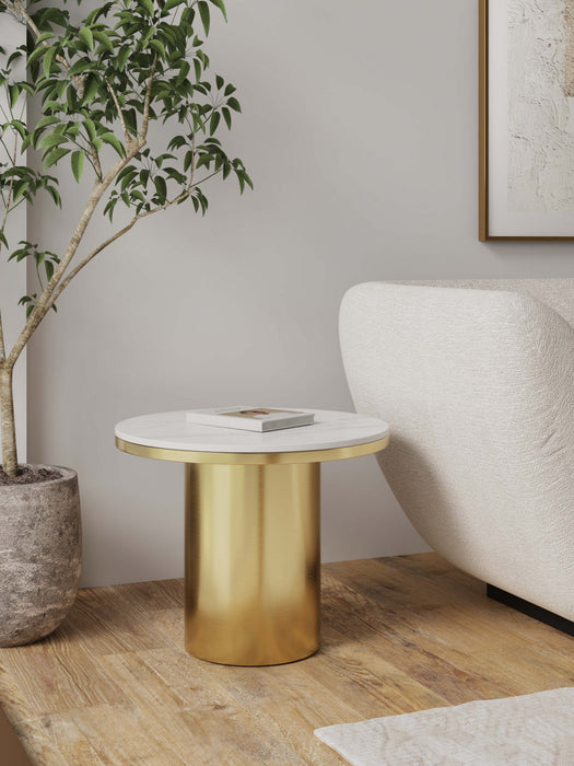 Table d’appoint Glenn Modern Glam avec plateau en pierre frittee, finition or