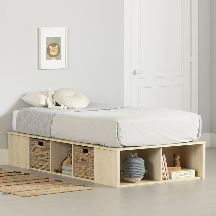 Avilla Lit Avec Paniers De Rangement En Osier Inclus - Chene Blanchi