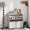 HOMCOM Narrow Shoe Cabinet 2 Flip Drawer Shoe Storage Cabinet, White Oak